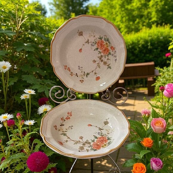 2 Mikasa Garden Club Silk Bouquet Bowls Soup Cereal Stoneware Vintage Cottage - Picture 14 of 16